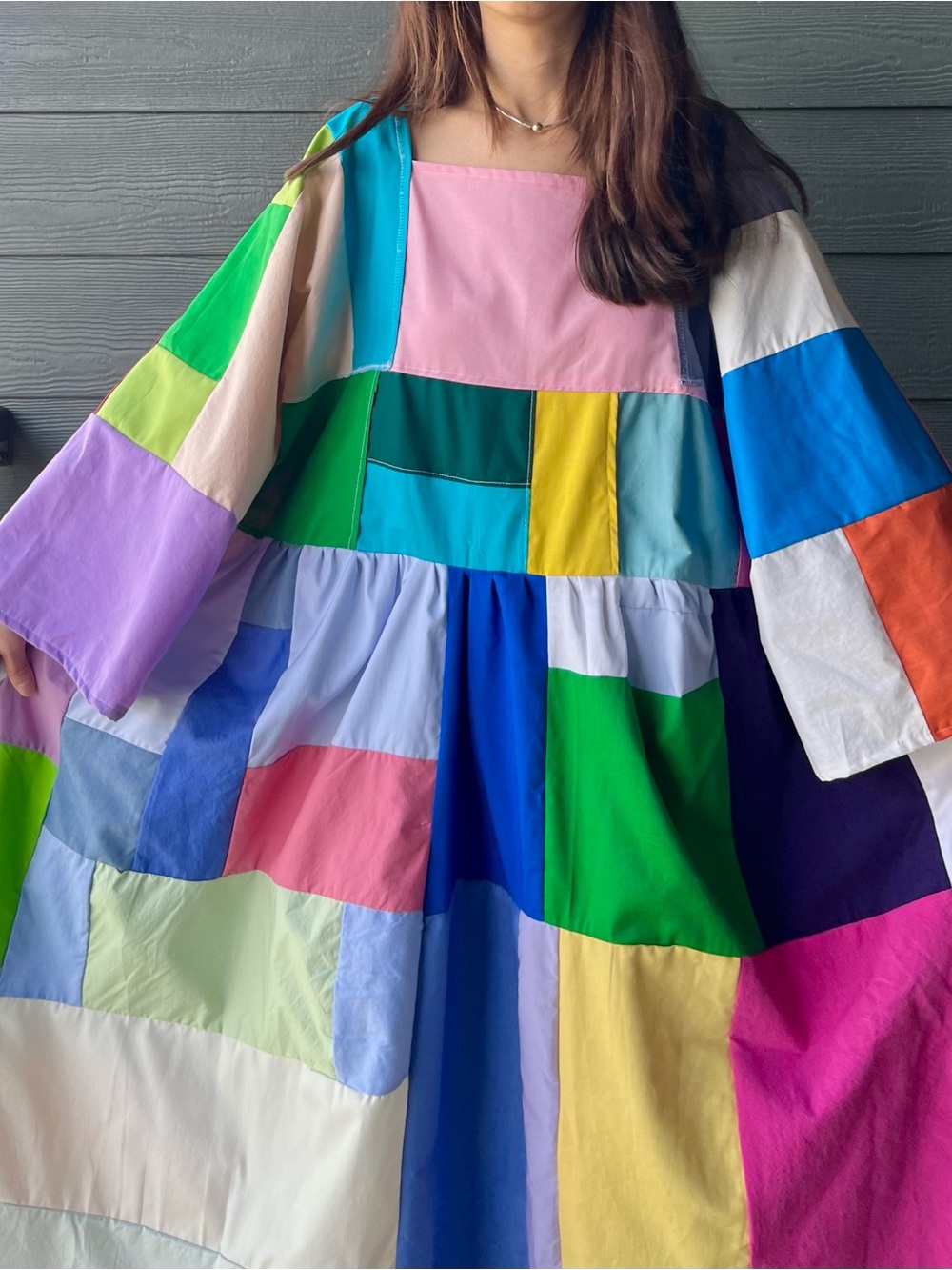 Handmade Quilted Patchwork Colorblock Dress SKU 06151 - Picture 11 of 15